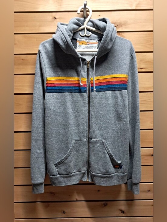Aviator Nation Other - Aviator Nation 5 Stripe Zip Hoodie Heather Grey Rainbow XL
